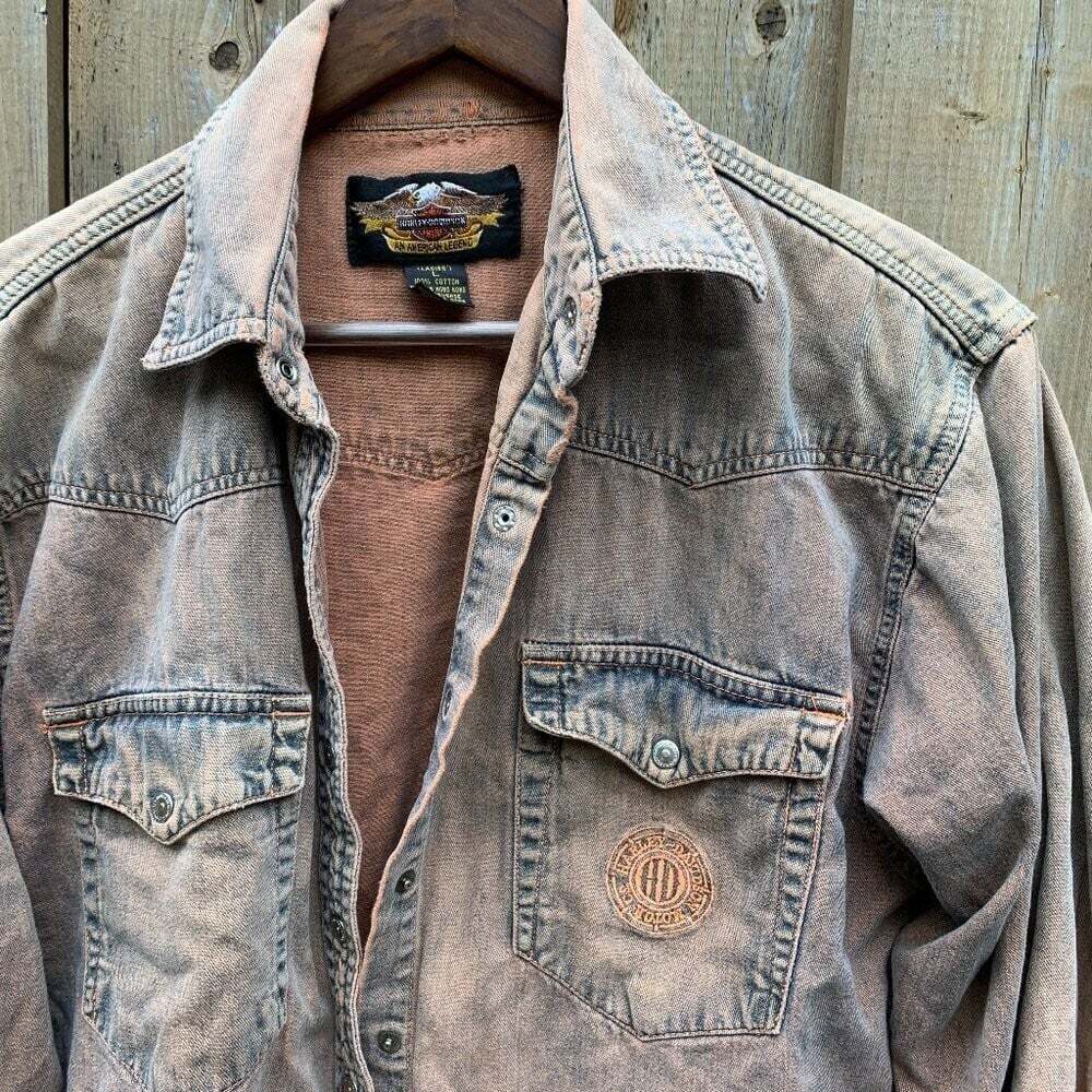Vintage Harley Davidson Cotton Jean Jacket Large